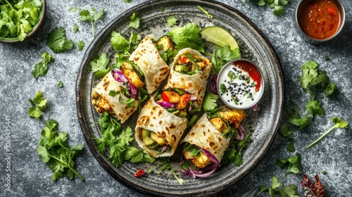 Fresh Vegetable Wraps on a Stone Plate