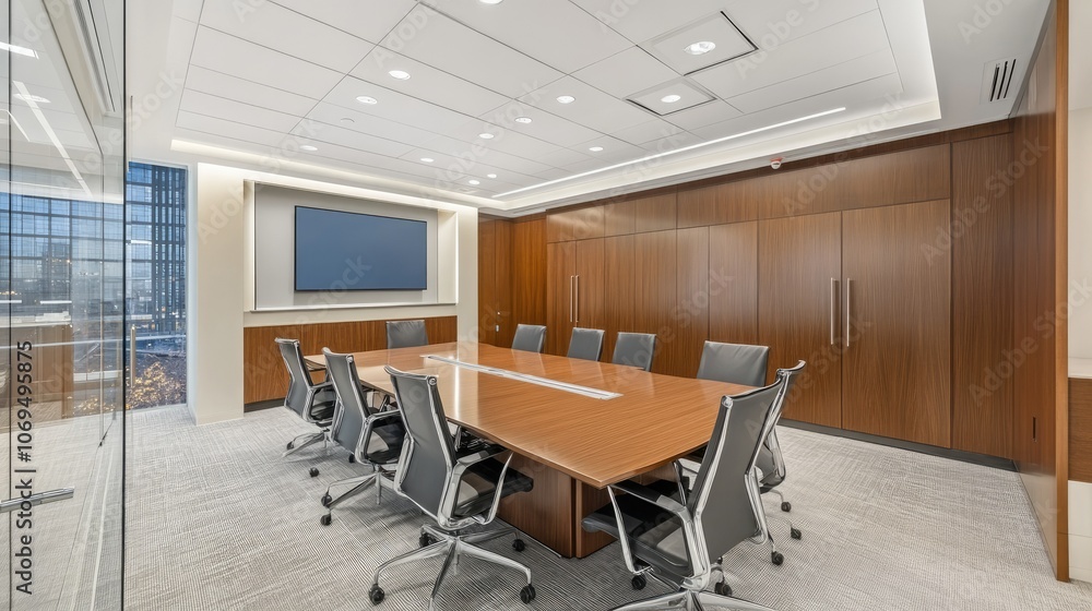 Modern Conference Room with Sleek Design and Equipment Modern Conference Room with Sleek Design and Equipment