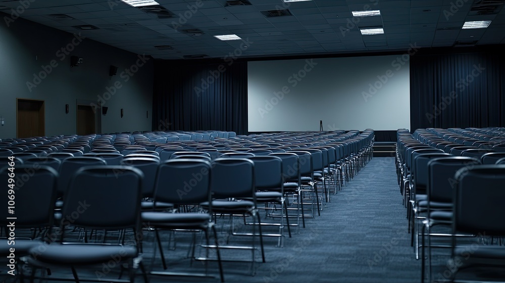 Fototapeta premium Empty Auditorium with Rows of Chairs Ready for Event