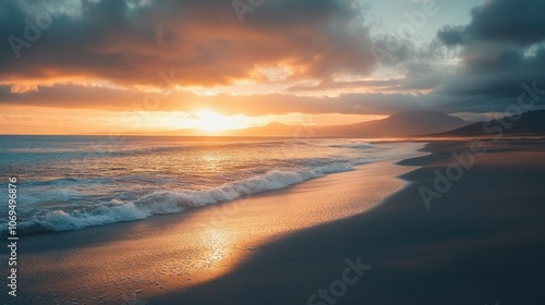 Serene Sunset Over Tranquil Ocean Waves