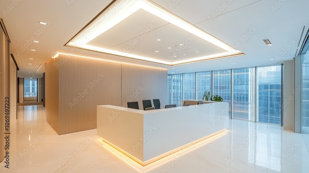 Modern Office Reception with Sleek Design Elements Modern Office Reception with Sleek Design Elements