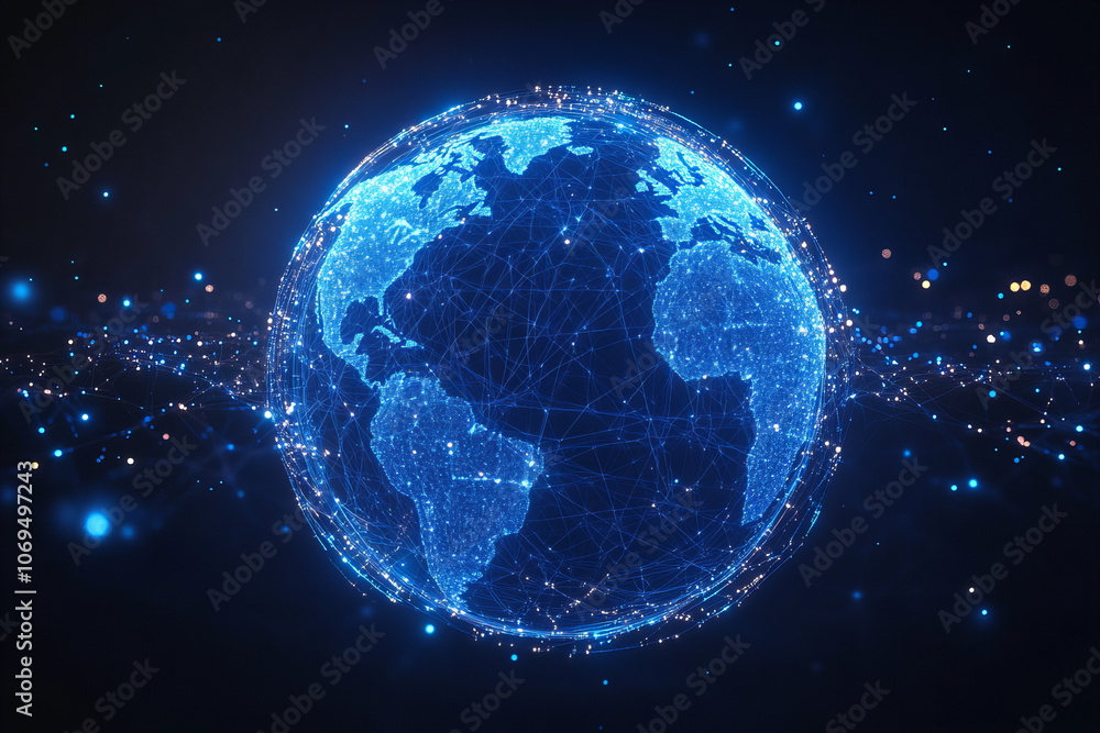 High-Tech Digital Globe Representing Global Connectivity, Cybersecurity, and Data Networks in a Futuristic World High-Tech Digital Globe Representing Global Connectivity, Cybersecurity, and Data Networks in a Futuristic World