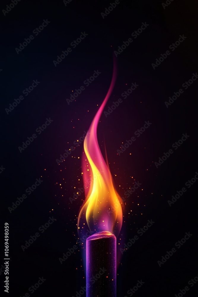 Colorful flame flickering from a candle against a dark background. Colorful flame flickering from a candle against a dark background.