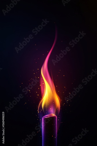 Colorful flame flickering from a candle against a dark background.