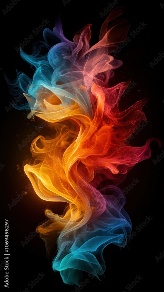 Fototapeta premium Colorful fluid abstract art with soft swirls and vibrant hues on a black background.