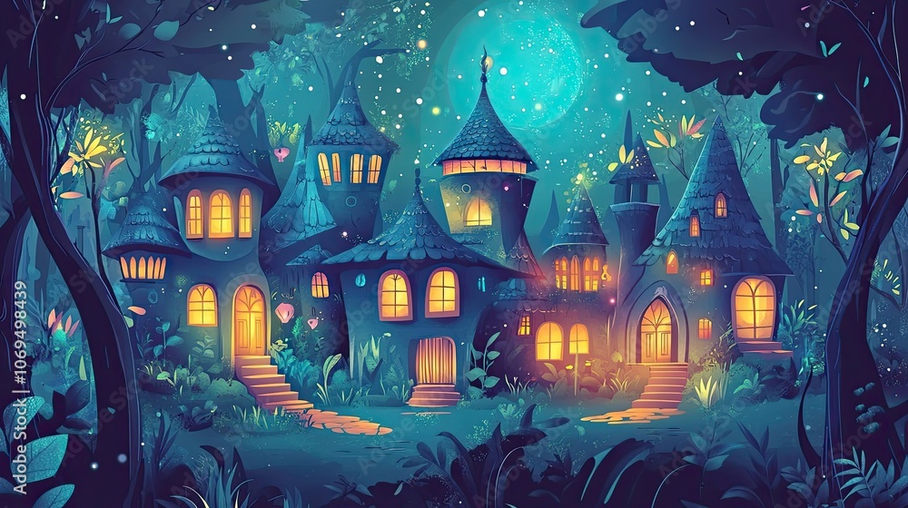 Enchanting Fantasy Village Under a Full Moon Enchanting Fantasy Village Under a Full Moon