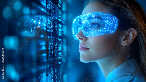 Futuristic Woman Wearing Augmented Reality Glasses, Illustration