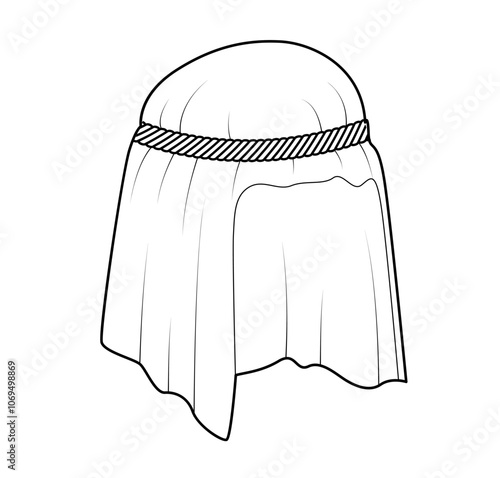 Keffiyeh Hat with band. Muslim Head Scarf Fashion accessory cap clothing technical illustration. Vector headgear for Men, women, unisex style, flat template CAD mockup sketch outline isolated