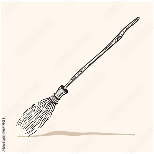 Witch's broom With illustration style doodle and line art
