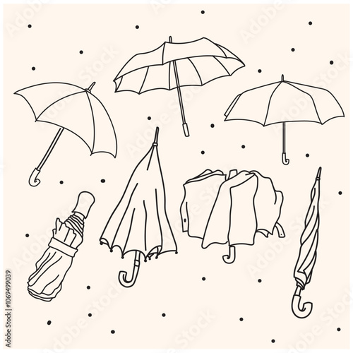 Umbrella With illustration style doodle and line art