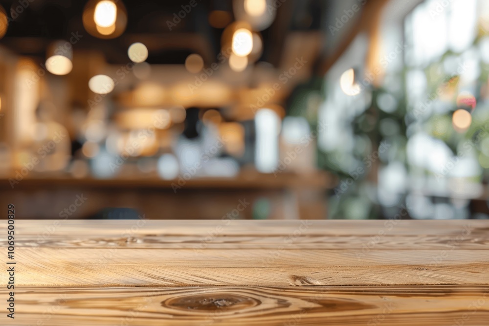Wooden Table Top for Product Display in Modern Minimalist Cafe Setting