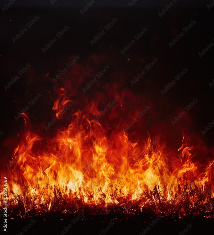 Fire flames on a dark background, dynamic and vibrant display of heat and energy. Fire flames on a dark background, dynamic and vibrant display of heat and energy.