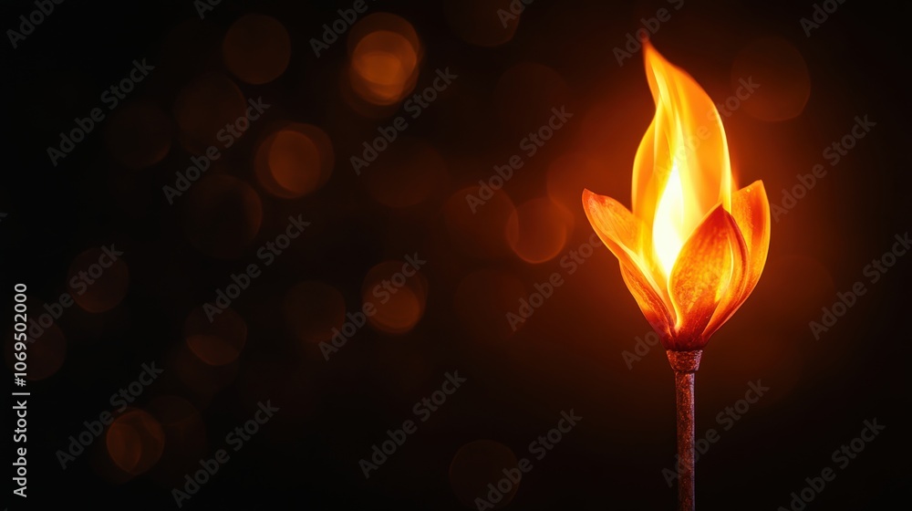 Flame torch burning brightly against a dark background, creating a warm ambiance. Flame torch burning brightly against a dark background, creating a warm ambiance.