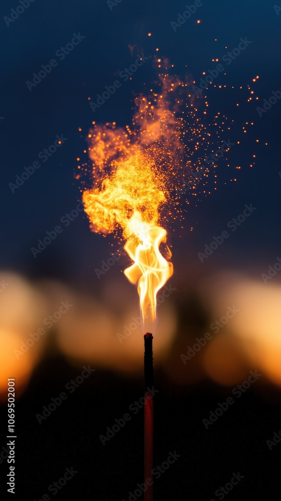 Flame illuminating the night sky with vibrant colors and sparks. Flame illuminating the night sky with vibrant colors and sparks.