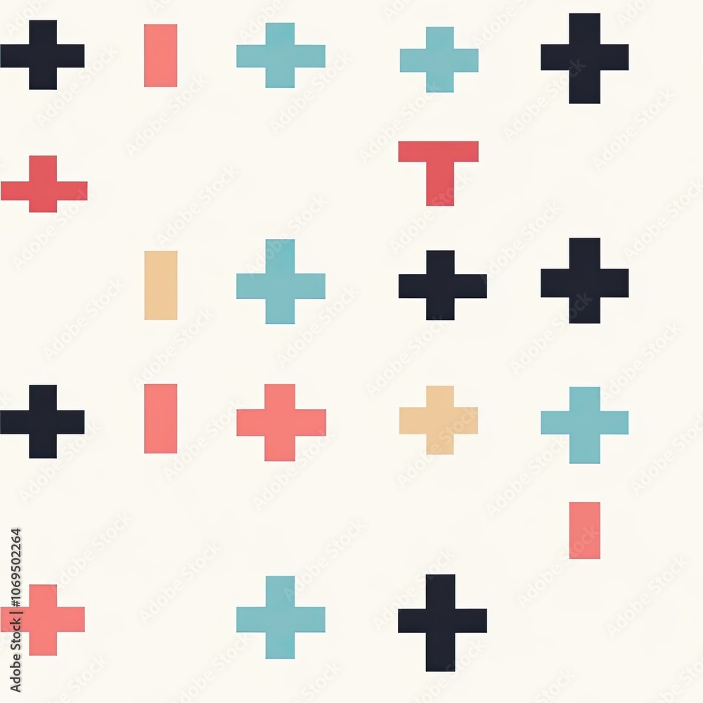 Abstract Composition of Colored Crosses on a White Background Abstract Composition of Colored Crosses on a White Background