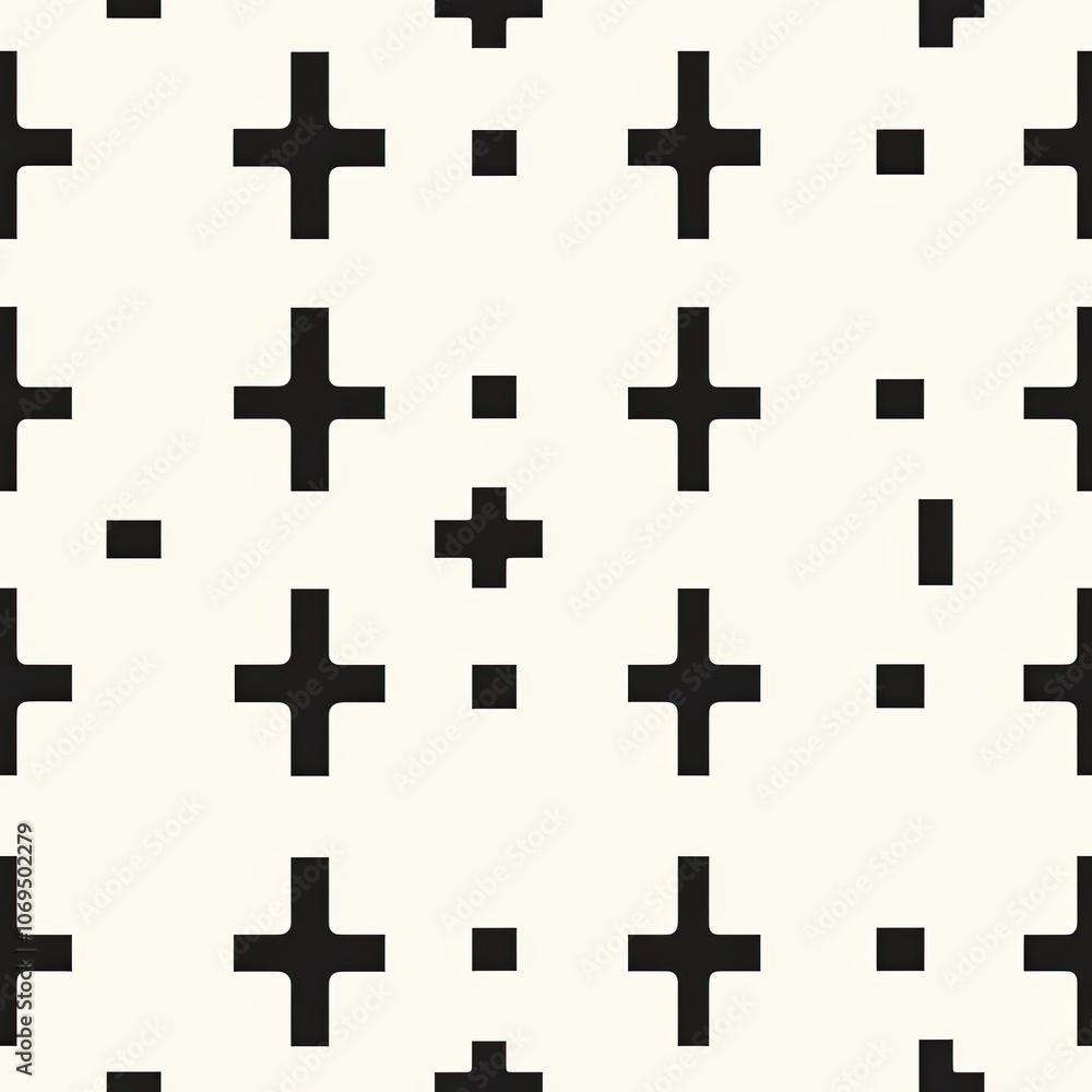 Seamless Pattern of Black Crosses and Squares on White Background Seamless Pattern of Black Crosses and Squares on White Background