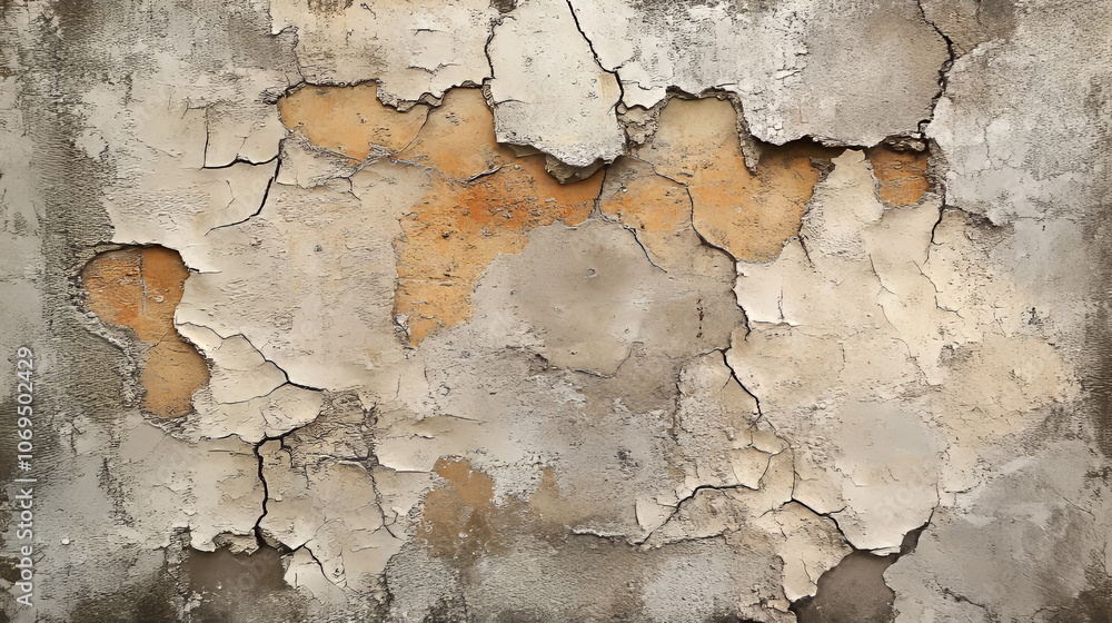 Obraz premium Cracked Plaster Wall Texture, Aged, Beige, Brown, Background