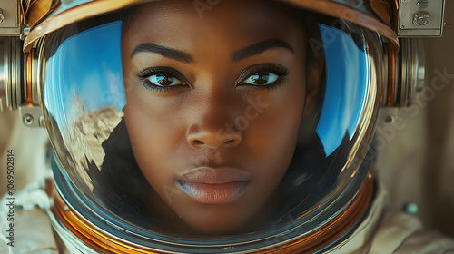 Astronaut Woman in Helmet - Realistic Portrait Illustration photo