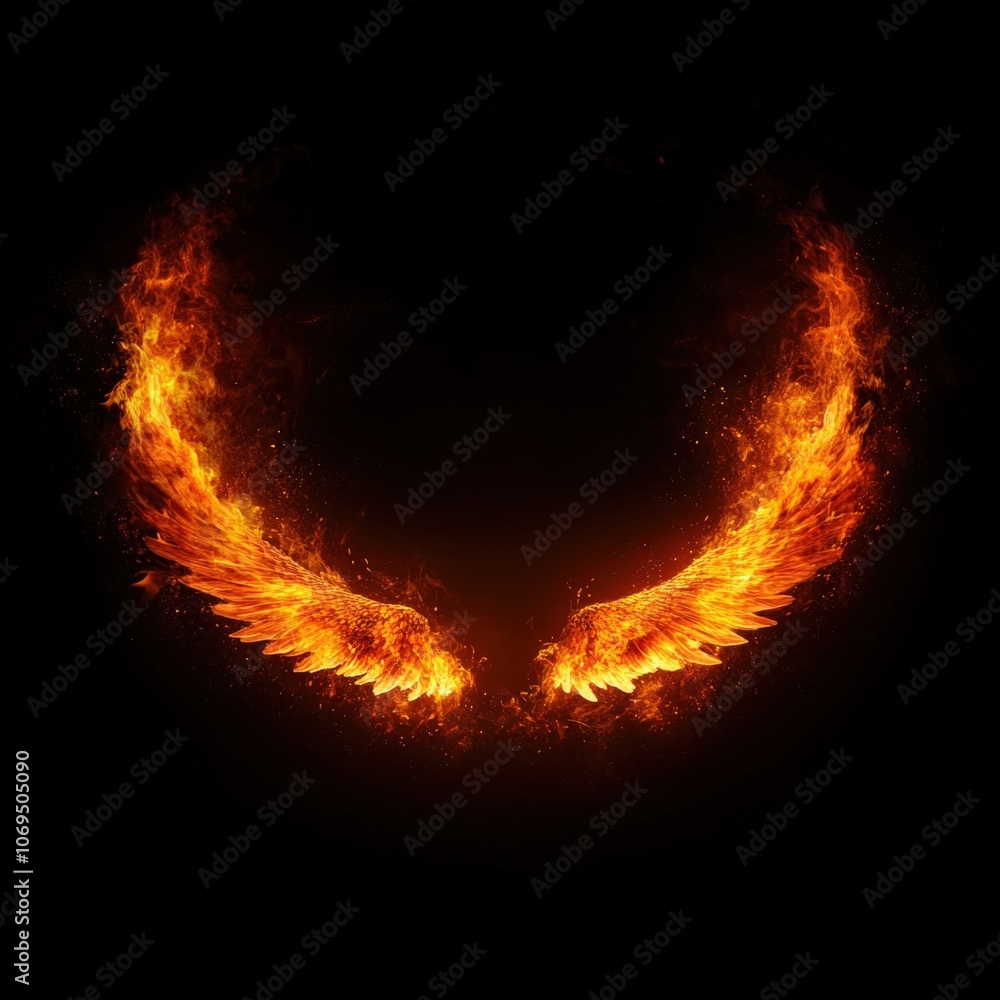custom made wallpaper toronto digitalStylized flaming wings design on a dark background, ideal for artistic projects.