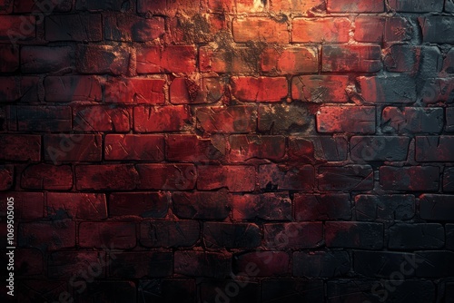 Old Red Brick Wall Abstract Background, Wide Panoramic Vintage Masonry Texture photo