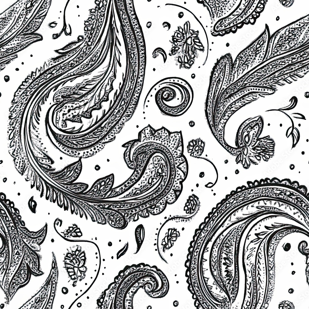 Black and White Detailed Paisley Pattern Black and White Detailed Paisley Pattern