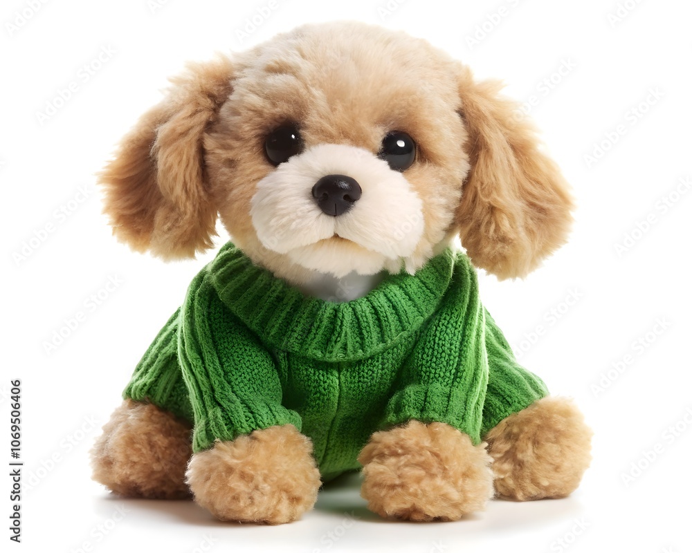 sweet stuffed puppy in winter clothes showing a variety of emotions on a white background sweet stuffed puppy in winter clothes showing a variety of emotions on a white background