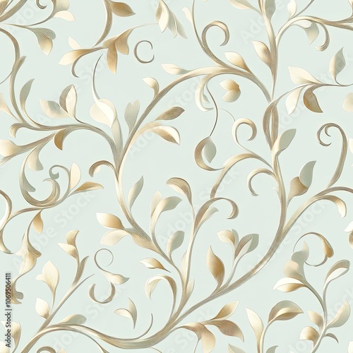 Intricate Gold Leaf Pattern on Light Blue Background