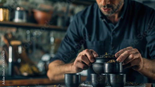 A man explains his reasoning behind blending bold black teas with floral chamomile for a unique flavor profile.