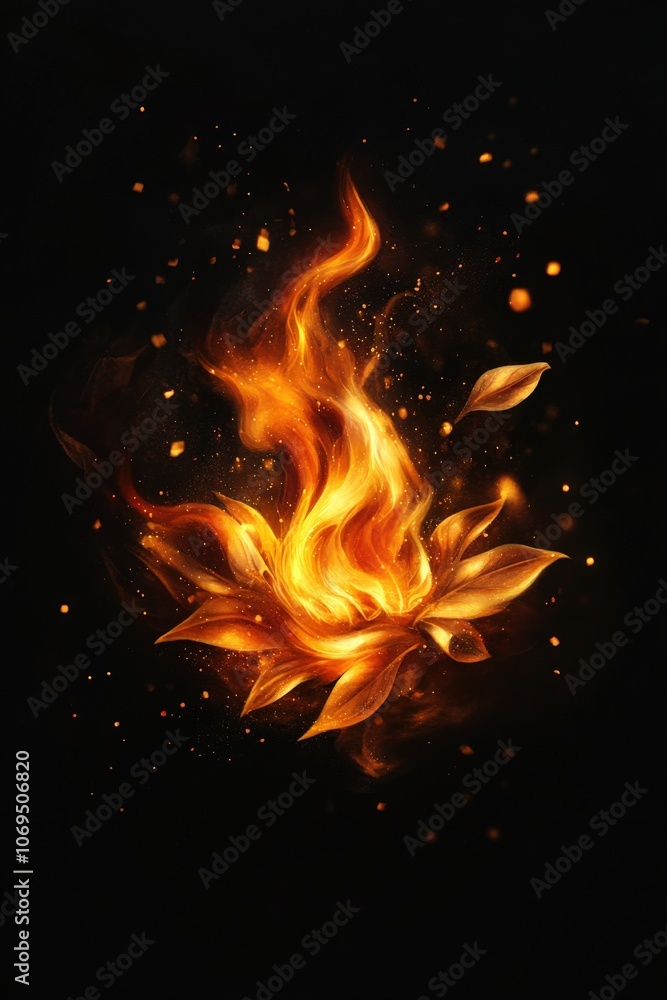 Vibrant flames resembling a lotus flower on a black background. Vibrant flames resembling a lotus flower on a black background.