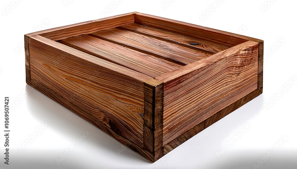 A wooden crate with a rustic look and a natural wood grain finish. The crate is made of sturdy wood and has a simple design. It is perfect for storing items or for use in a decorative display. A wooden crate with a rustic look and a natural wood grain finish. The crate is made of sturdy wood and has a simple design. It is perfect for storing items or for use in a decorative display.