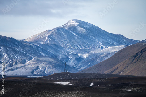 Snow-covered mountain in the Highlands of Iceland