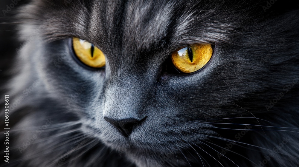 Closeup of a Grey Cat with Golden Eyes Closeup of a Grey Cat with Golden Eyes
