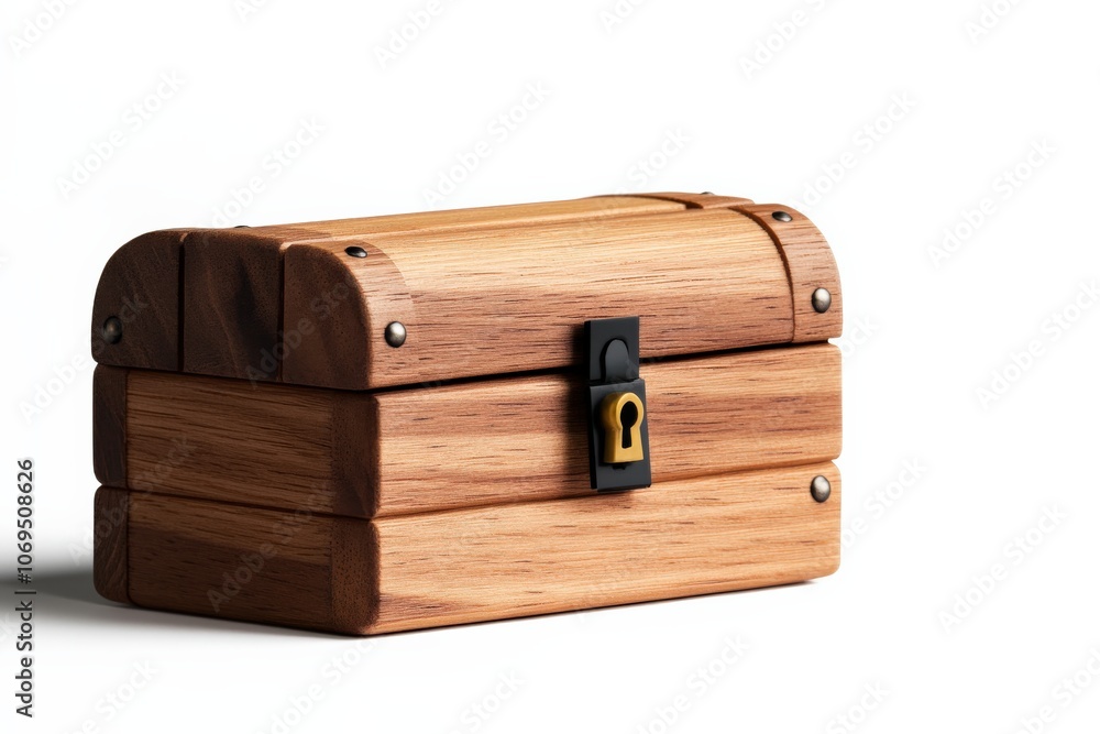 Wooden treasure chest with a lock, white isolate background. Wooden treasure chest with a lock, white isolate background.