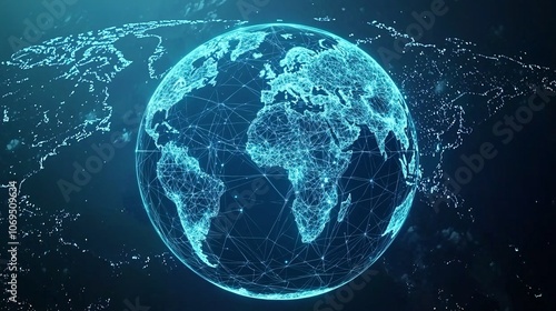 High-tech background with a glowing, wireframe globe and thin light lines representing global connectivity, ideal for sleek business templates.