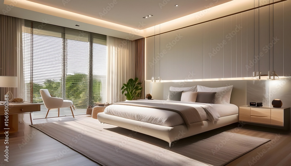 Fototapeta premium Modern Bedroom with Window View