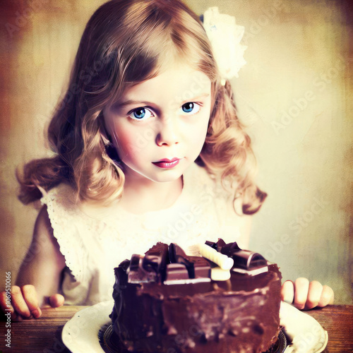Little girl and chocolate cake