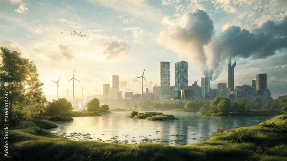 Cityscape with Wind Turbines Cityscape with Wind Turbines