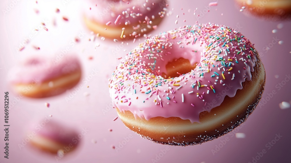 Delightful Pink Frosted Donuts with Colorful Sprinkles Delightful Pink Frosted Donuts with Colorful Sprinkles