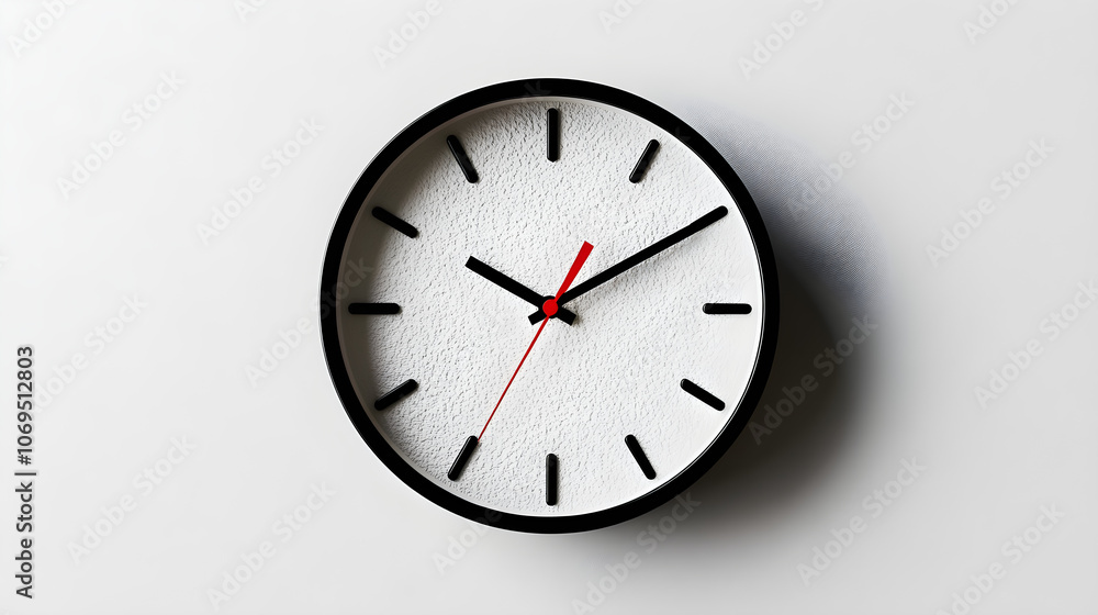 Wall clock isolated on white background, a circular timepiece with numbers and hands indicating hours, minutes, and seconds Wall clock isolated on white background, a circular timepiece with numbers and hands indicating hours, minutes, and seconds