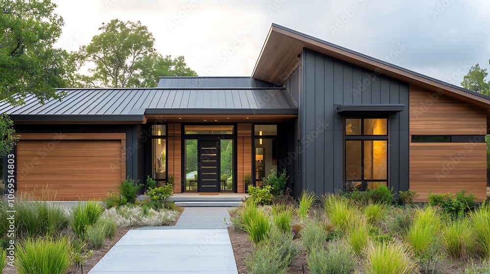 Modern architecture emphasizes sleek lines and natural materials in contemporary home design Modern architecture emphasizes sleek lines and natural materials in contemporary home design