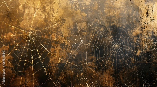 Golden Cobwebs on a Grungy Background photo