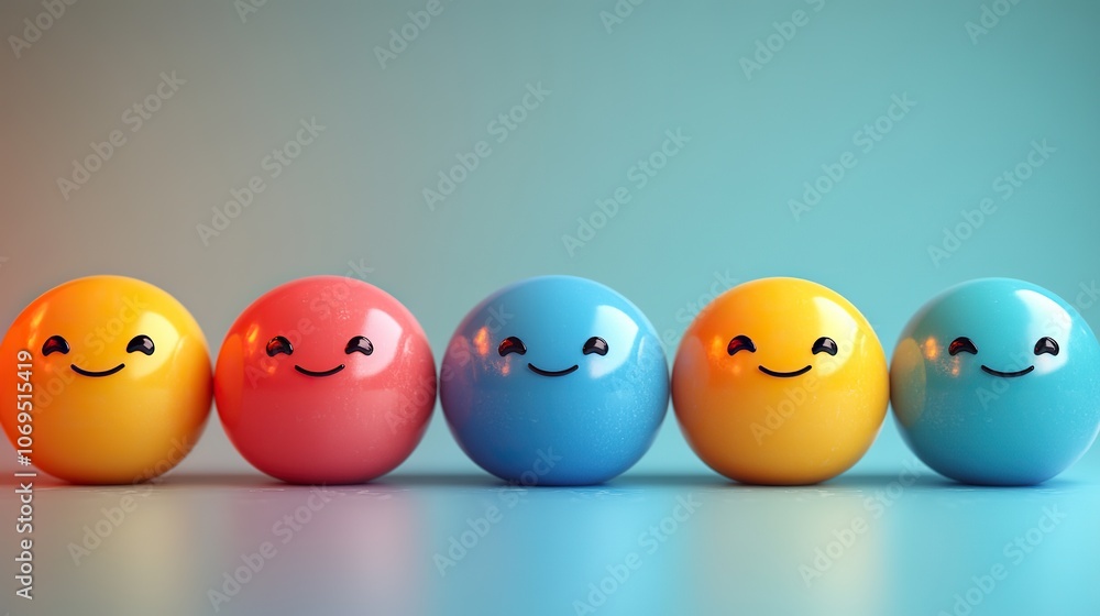 3D render of emoji icons representing emotions from sad to happy in customer service experiences. 3D render of emoji icons representing emotions from sad to happy in customer service experiences.