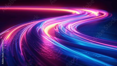 Futuristic Neon Light Wave Background with Gradient Curved Shapes