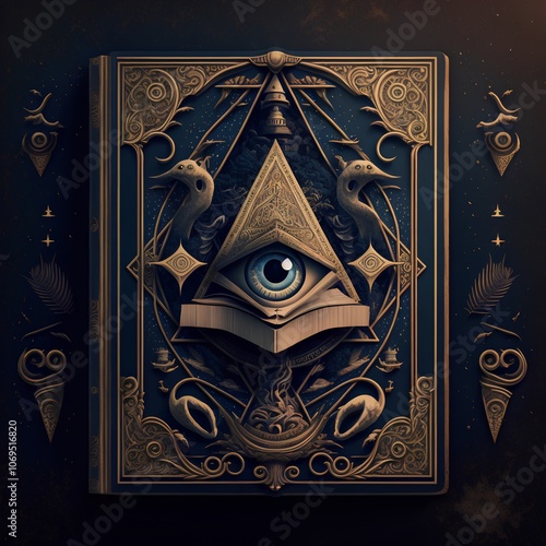 Mystical geometry. Eye of Providence and pharaohs. Mystical symbols and signs. 3D rendering photo