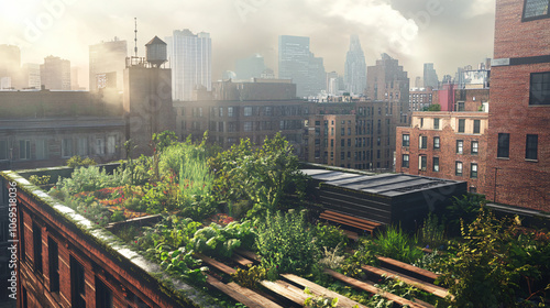 An urban rooftop garden that supports biodiversity and mitigates the effects of global warming. photo