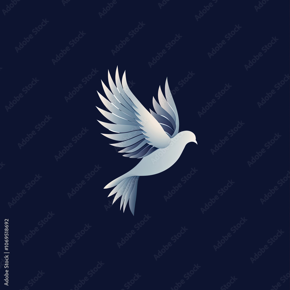 Obraz premium A White Dove in Flight Against a Dark Blue Background