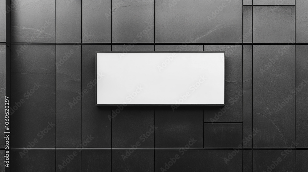 Minimalist mockup of a rectangular advertising panel on a dark textured wall Minimalist mockup of a rectangular advertising panel on a dark textured wall