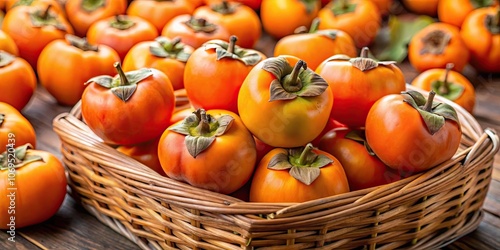 Freshly picked ripe juicy persimmons from the Shonai region in Japan , Shonai region, Japanese fruit, persimmon, ripe, juicy photo