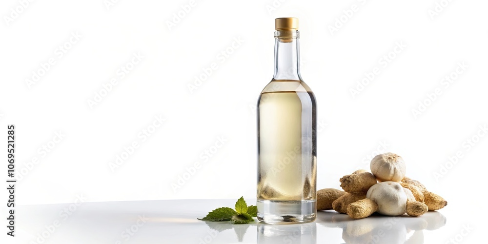 Bottle of vodka and ginger liqueur by Eristoff on white background, vodka, ginger, liqueur, bottle, alcohol, beverage Bottle of vodka and ginger liqueur by Eristoff on white background, vodka, ginger, liqueur, bottle, alcohol, beverage