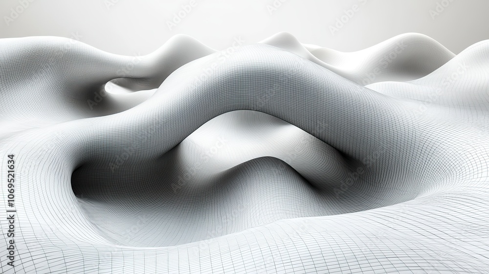 A black and white 3D wireframe illustration features a swirling contour, providing an abstract wave backdrop for artistic purposes. A black and white 3D wireframe illustration features a swirling contour, providing an abstract wave backdrop for artistic purposes.